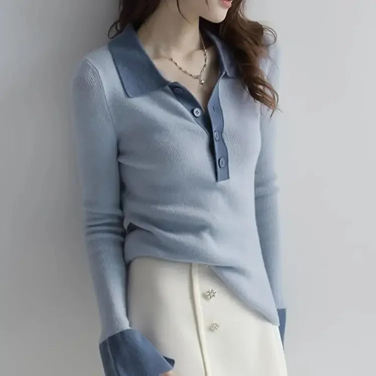 Woman Tshirt With Collar Autumn Winter Korean Clothing Polo Neck T Shirt for Women Cheap Tops Luxury In Trend 2025 Basic Sales