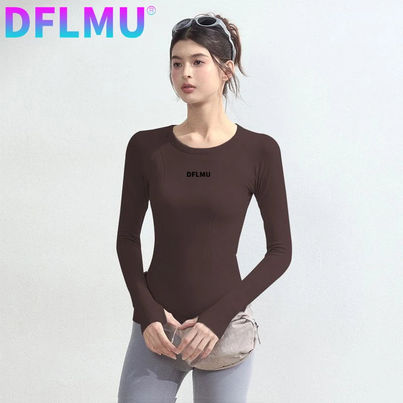 Women Quick-drying Breathable Tight-fitting Yoga Clothes Soft Running Training Fitness T-shirts Sports Long-sleeved Tops