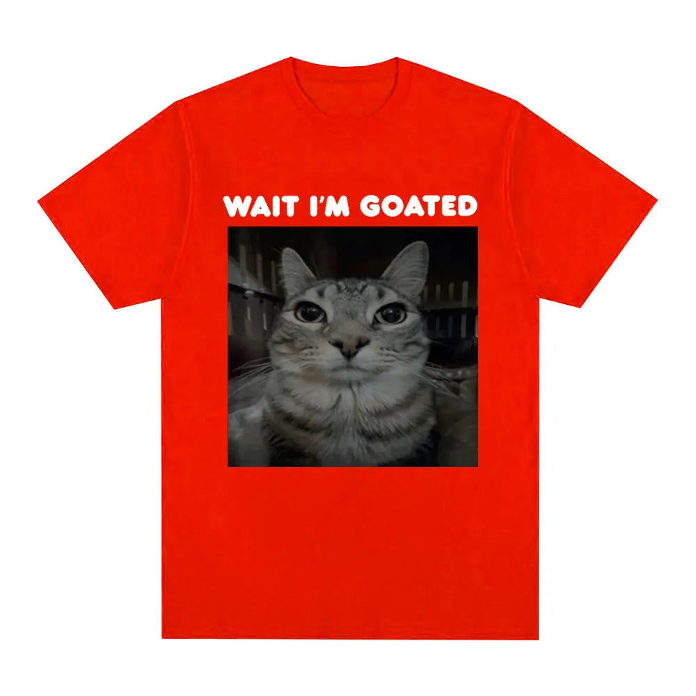Wait I'm Goated Funny Meme Cat T-shirt Women Clothing Casual Oversized T-shirts Hip Hop Vintage T Shirts Streetwear Fashion Y2K