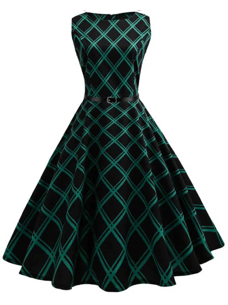 Women Summer Music Note Print Dress Robe Retro Swing Casual Vintage Sleeveless O-Neck Swing Dresses Vestidos