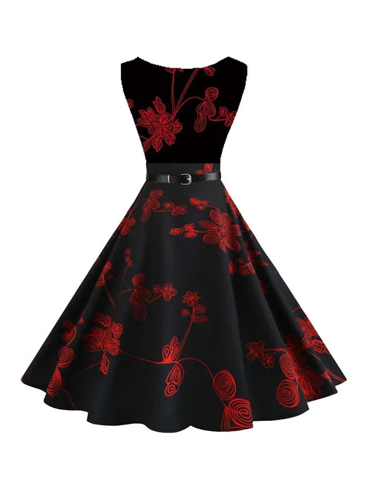 Women Summer Music Note Print Dress Robe Retro Swing Casual Vintage Sleeveless O-Neck Swing Dresses Vestidos