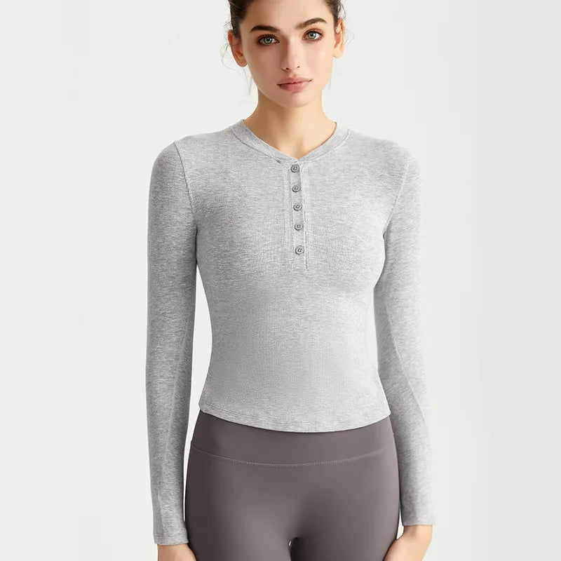 Early Autumn Yoga Long-sleeved Top Slim-fittings  Thin Sports Henry Shirt Fitness Inner with Base Yoga Clothes T-shirt Comfort