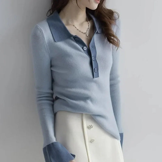 Woman Tshirt With Collar Autumn Winter Korean Clothing Polo Neck T Shirt for Women Cheap Tops Luxury In Trend 2025 Basic Sales