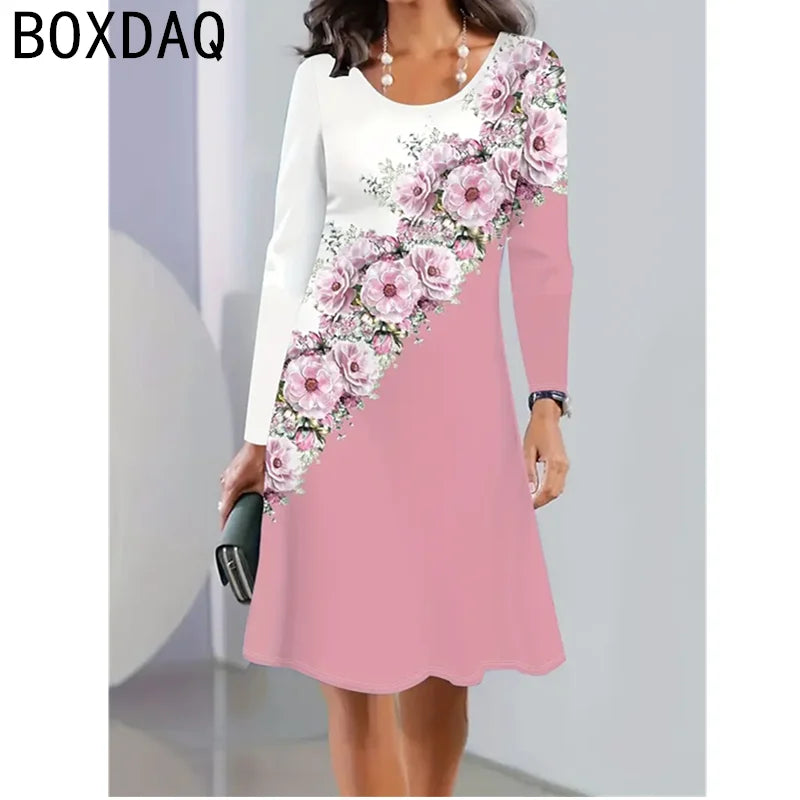 Black And White Piano Keys Music Note Print Dress 2024 New Autumn Winter Long Sleeve Women's Dress Elegant A-Line Dress Vestidos