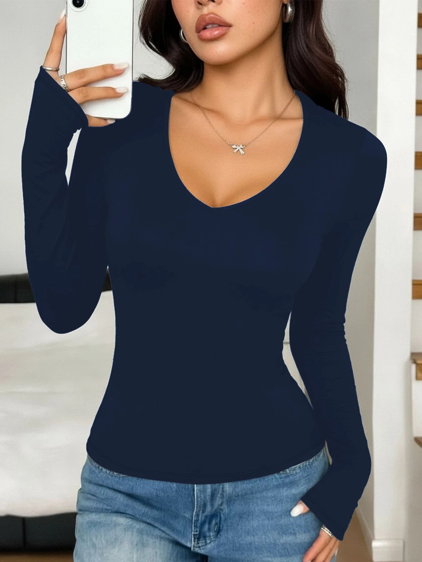 Women's Long Sleeve T-Shirt. Super Soft Workout Running Yoga Athletic V-Neck Tee