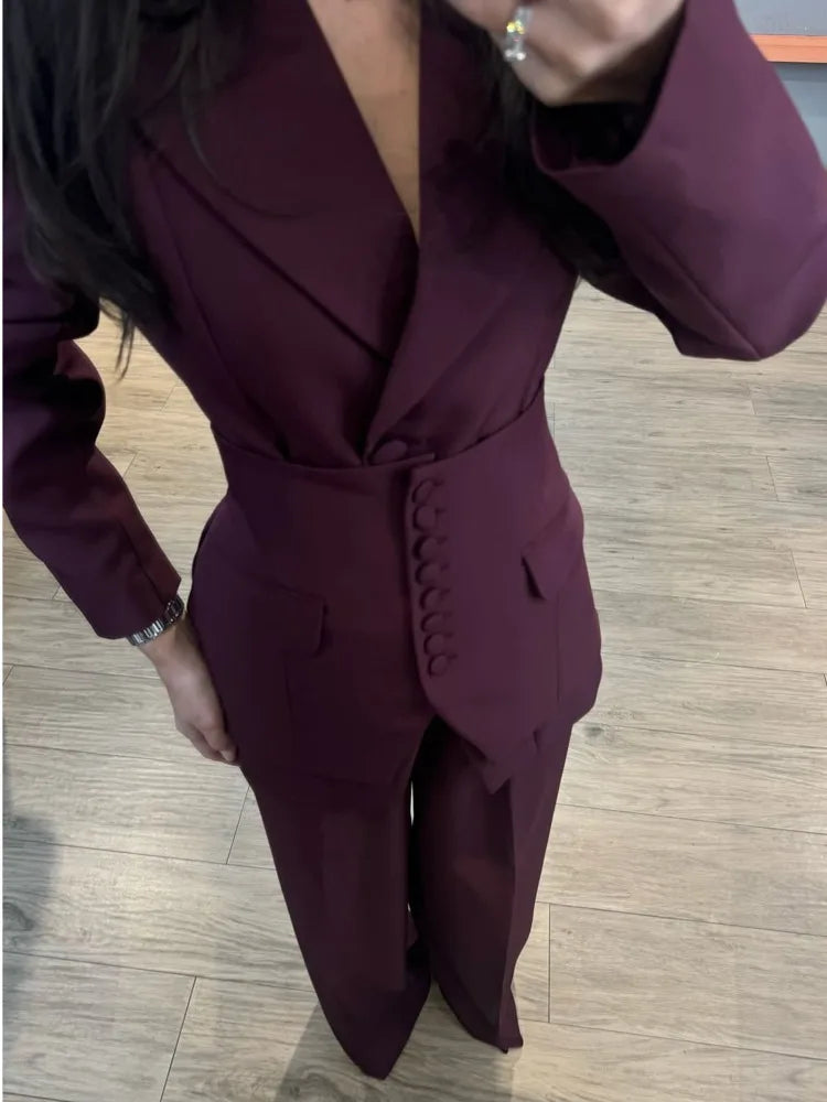 VTKW Women’s Designer 2-Piece Set Single Breasted Blazer High Waist Wide Leg Pants Spring Summer Casual Suit Vacation 2025
