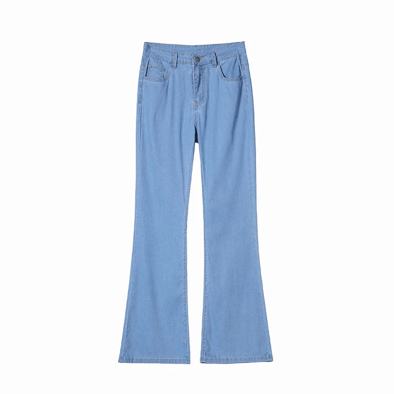 Summer Women's Wide Leg 100% Lyocell fabric Jeans Flared Bootcut Denim Pants High Waist Loose Thin Breathable Trousers Male