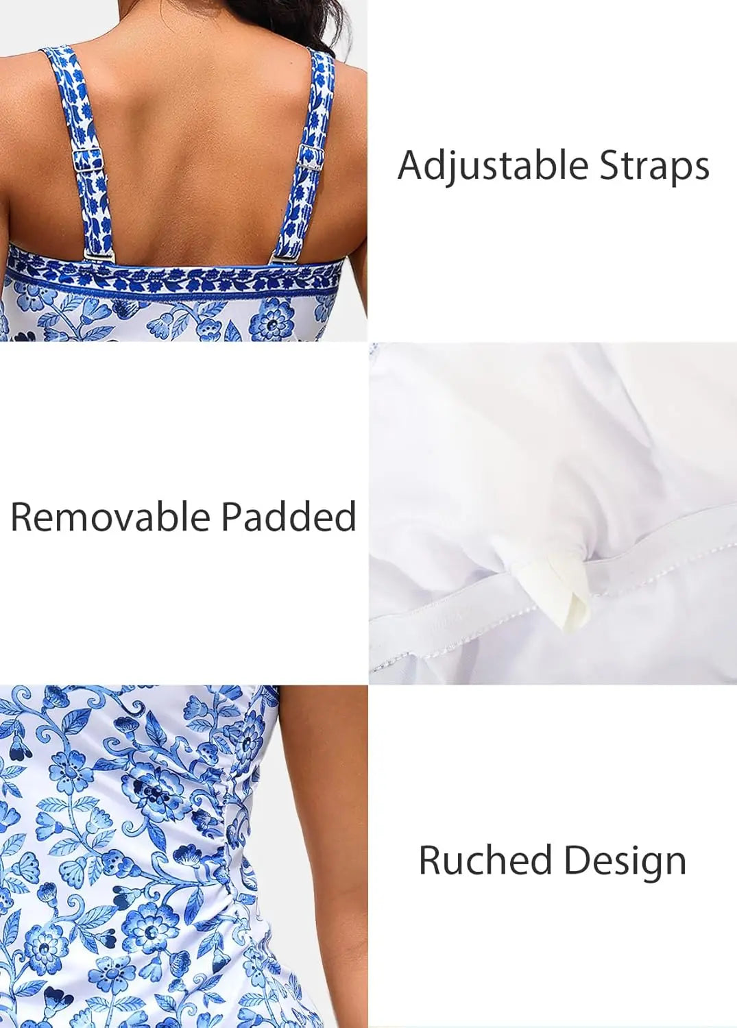 ROSEWE Womens Tummy Control Tankini Bathing Suits, Two Piece Ruched Swimsuits, Floral Print Swimdress with Skirt