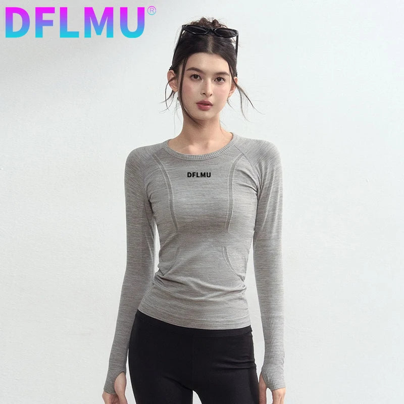 Women Quick-drying Breathable Tight-fitting Yoga Clothes Soft Running Training Fitness T-shirts Sports Long-sleeved Tops