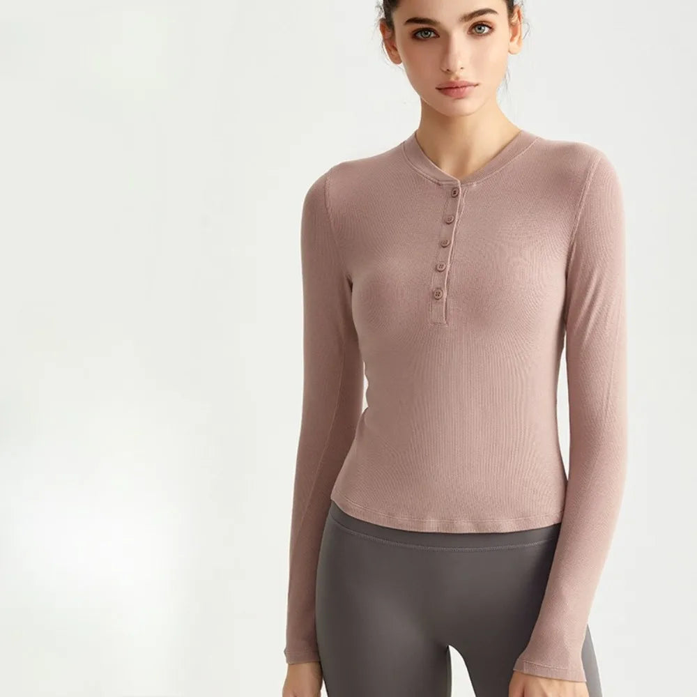 Early Autumn Yoga Long-sleeved Top Slim-fittings  Thin Sports Henry Shirt Fitness Inner with Base Yoga Clothes T-shirt Comfort