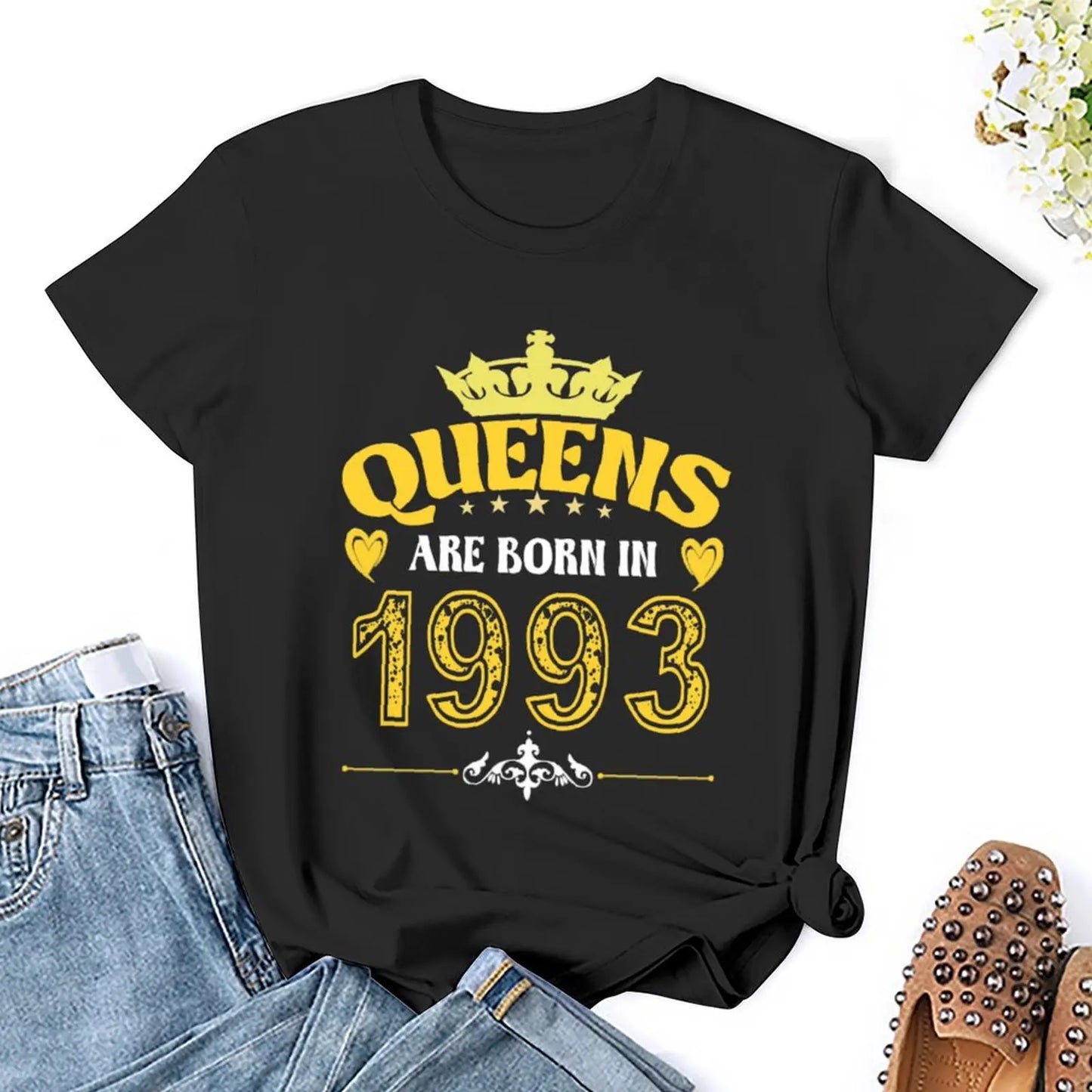 Queens Are Born In 1993 T-Shirt Female clothing heavyweights vintage vintage clothes black t shirts for Women