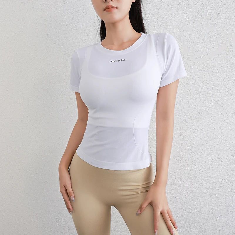 Fitness breathable short-sleeved yoga wear female tops high elasticity running quick-drying clothes sports tights t-shirt