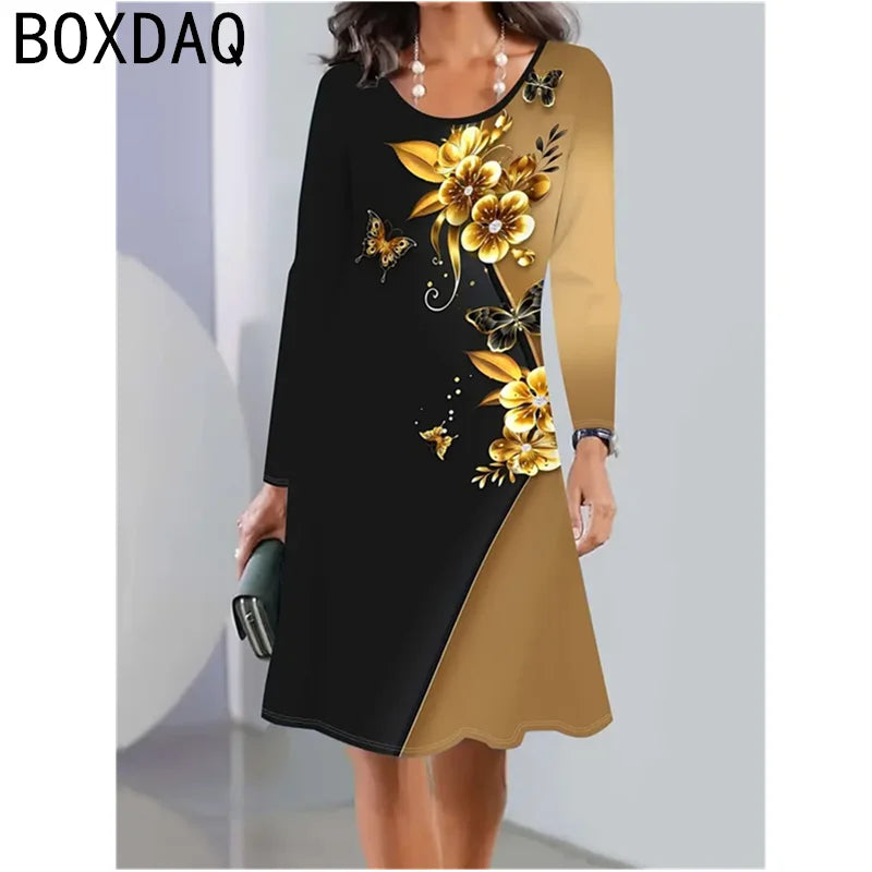 Black And White Piano Keys Music Note Print Dress 2024 New Autumn Winter Long Sleeve Women's Dress Elegant A-Line Dress Vestidos