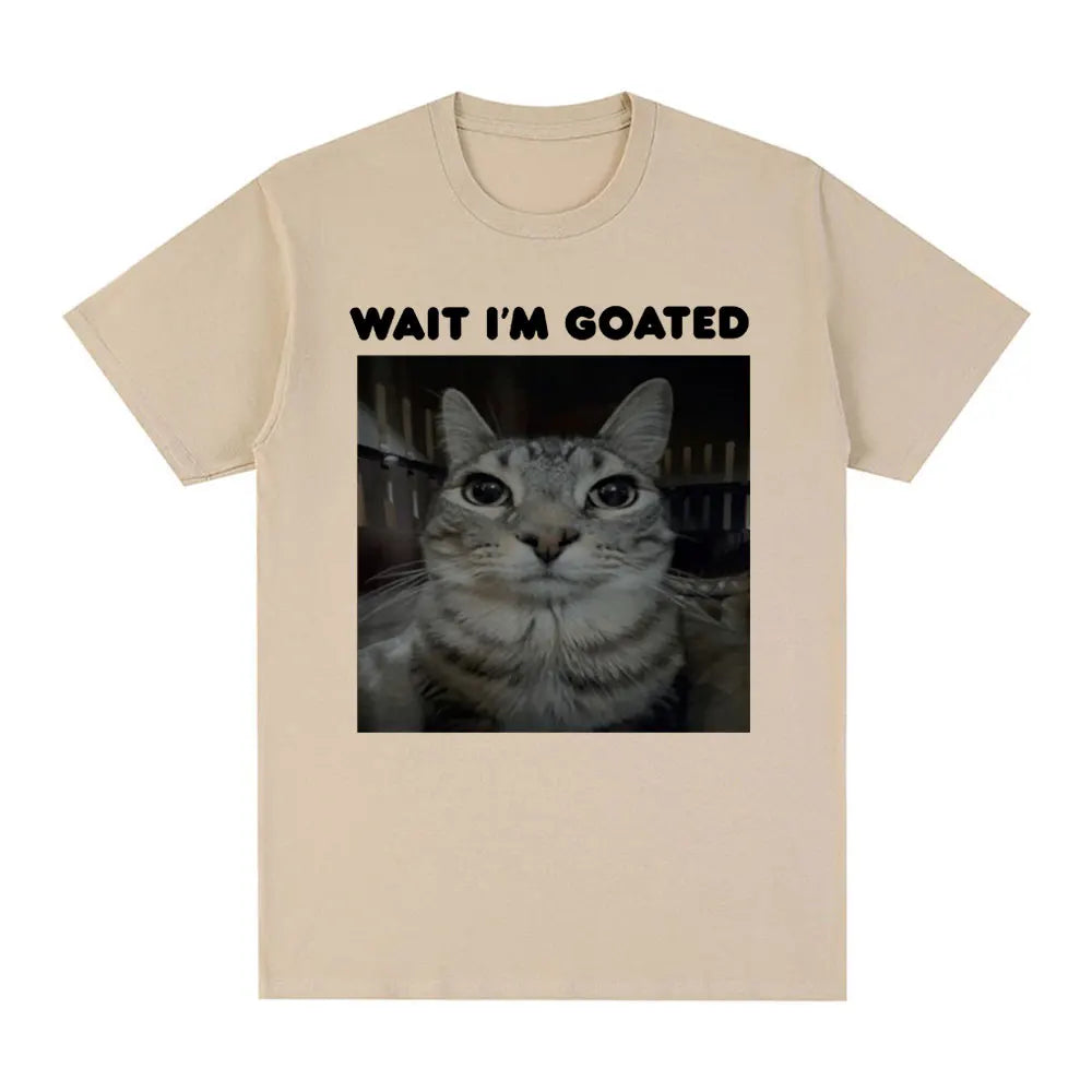 Wait I'm Goated Funny Meme Cat T-shirt Women Clothing Casual Oversized T-shirts Hip Hop Vintage T Shirts Streetwear Fashion Y2K