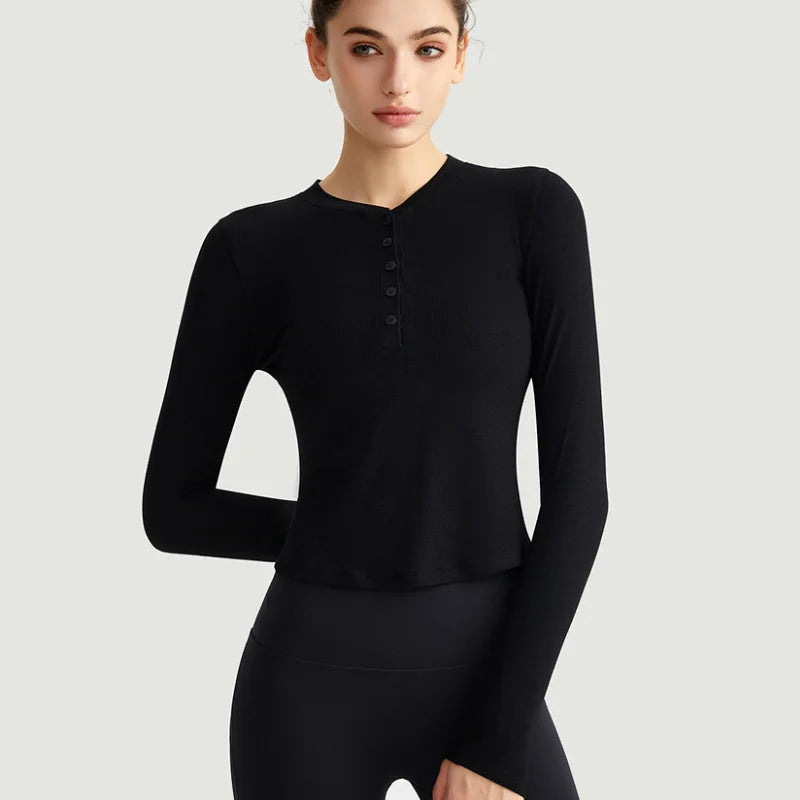 Early Autumn Yoga Long-sleeved Top Slim-fittings  Thin Sports Henry Shirt Fitness Inner with Base Yoga Clothes T-shirt Comfort