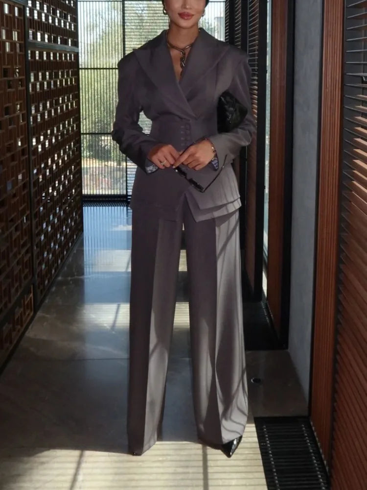 VTKW Women’s Designer 2-Piece Set Single Breasted Blazer High Waist Wide Leg Pants Spring Summer Casual Suit Vacation 2025