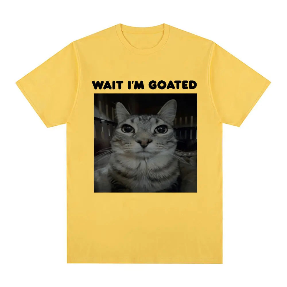 Wait I'm Goated Funny Meme Cat T-shirt Women Clothing Casual Oversized T-shirts Hip Hop Vintage T Shirts Streetwear Fashion Y2K