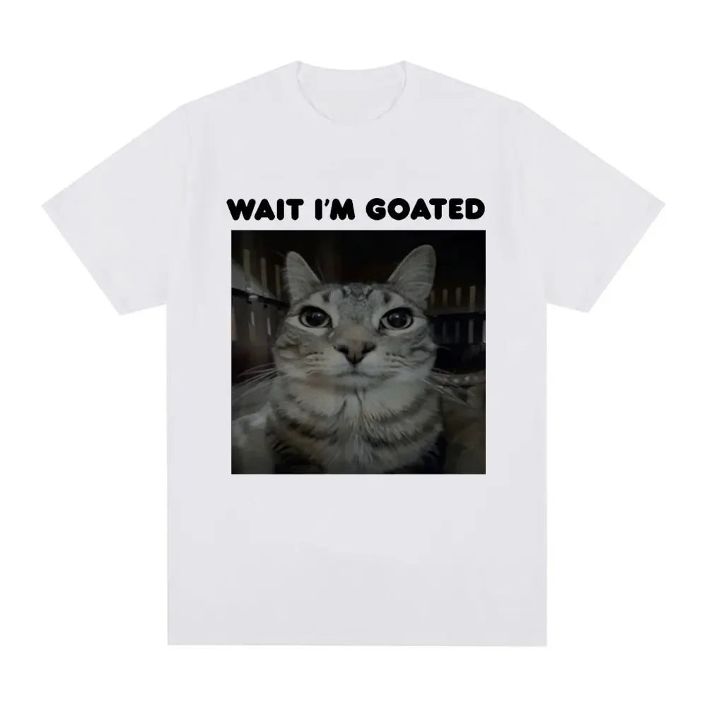 Wait I'm Goated Funny Meme Cat T-shirt Women Clothing Casual Oversized T-shirts Hip Hop Vintage T Shirts Streetwear Fashion Y2K