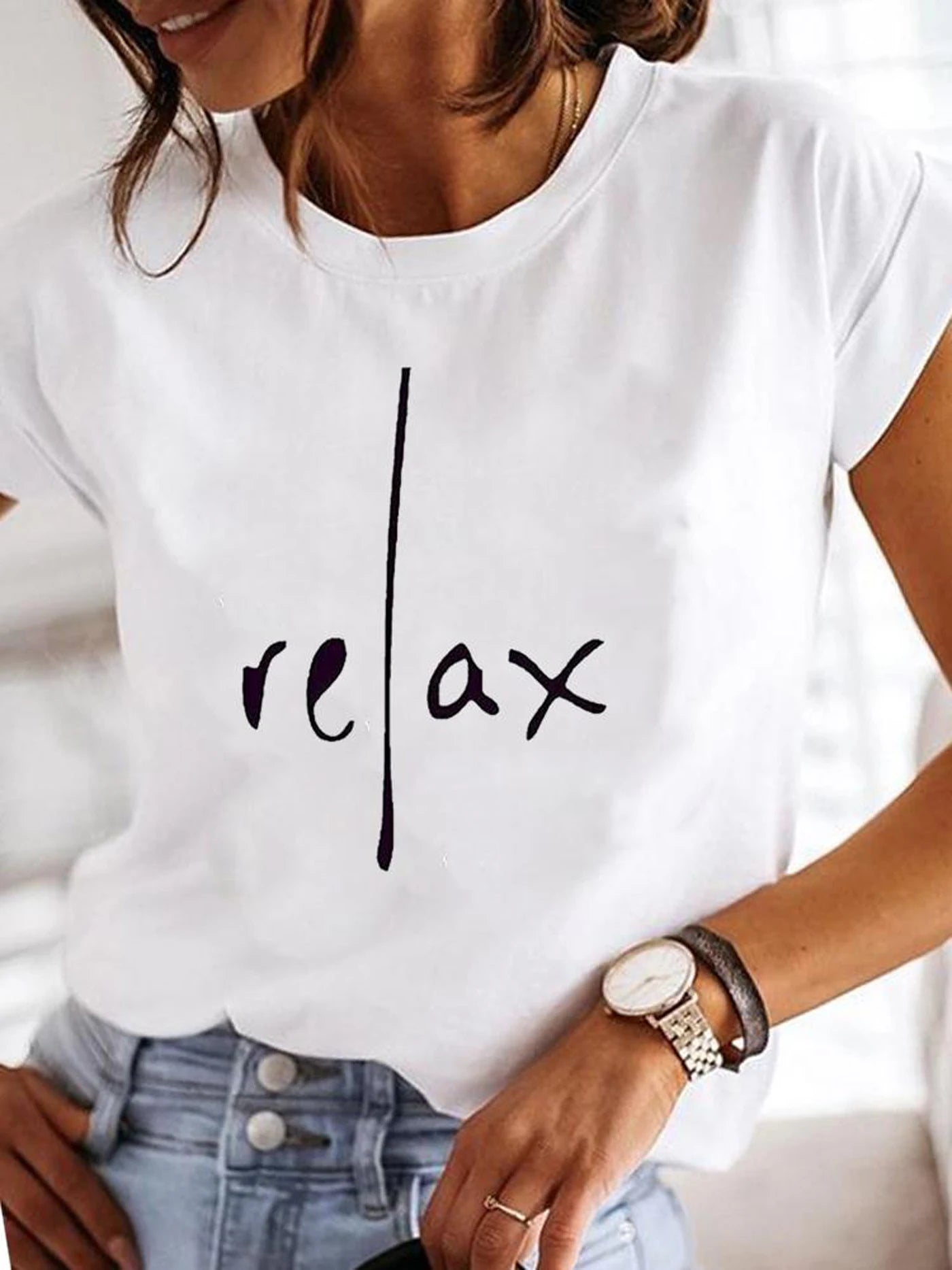 Casual printed round-neck T-shirts, spring and summer casual short-sleeved tops casual loose and trendy women's clothing
