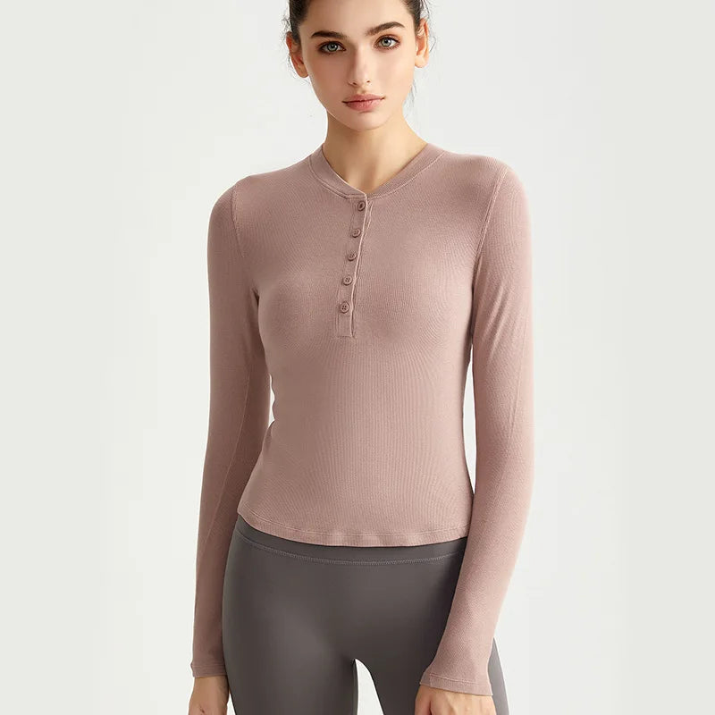 Early Autumn Yoga Long-sleeved Top Slim-fittings  Thin Sports Henry Shirt Fitness Inner with Base Yoga Clothes T-shirt Comfort