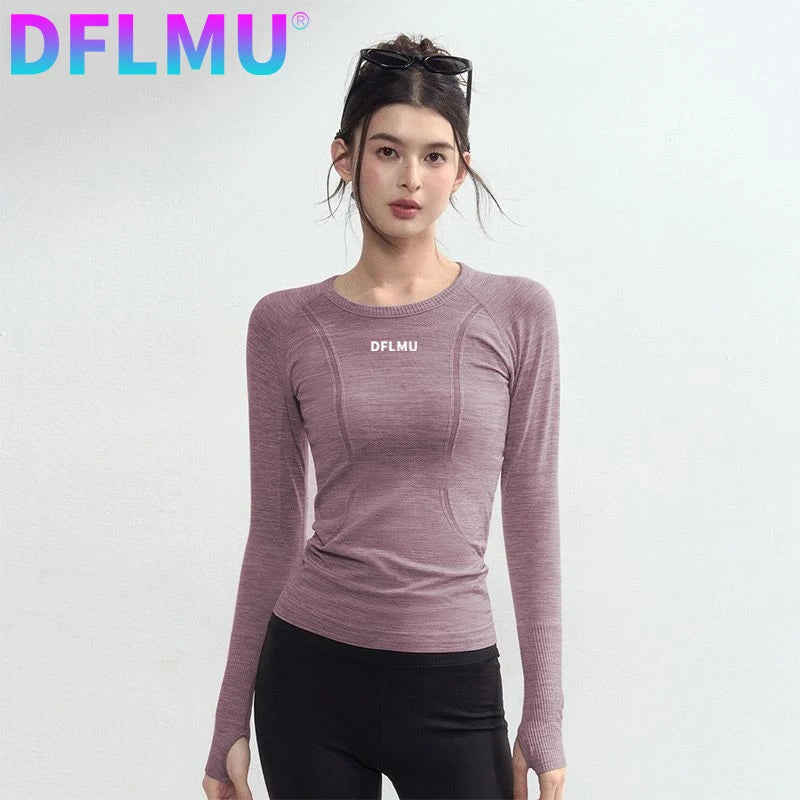 Women Quick-drying Breathable Tight-fitting Yoga Clothes Soft Running Training Fitness T-shirts Sports Long-sleeved Tops