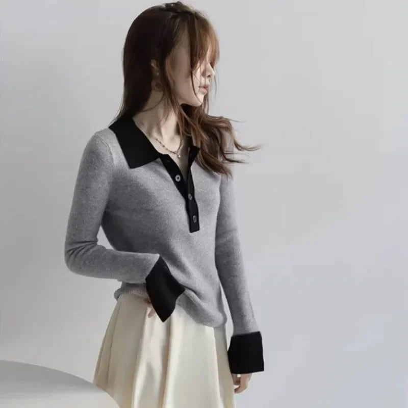 Woman Tshirt With Collar Autumn Winter Korean Clothing Polo Neck T Shirt for Women Cheap Tops Luxury In Trend 2025 Basic Sales
