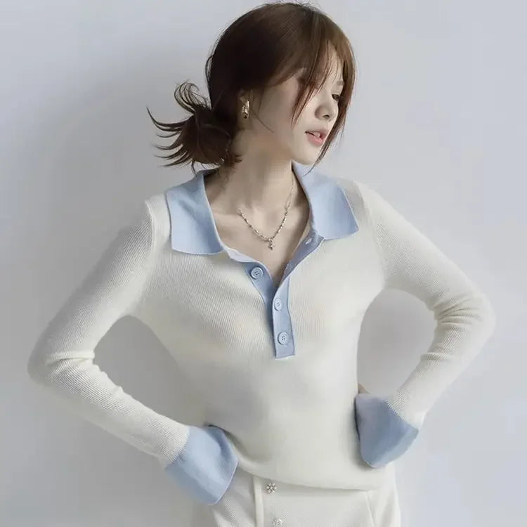 Woman Tshirt With Collar Autumn Winter Korean Clothing Polo Neck T Shirt for Women Cheap Tops Luxury In Trend 2025 Basic Sales
