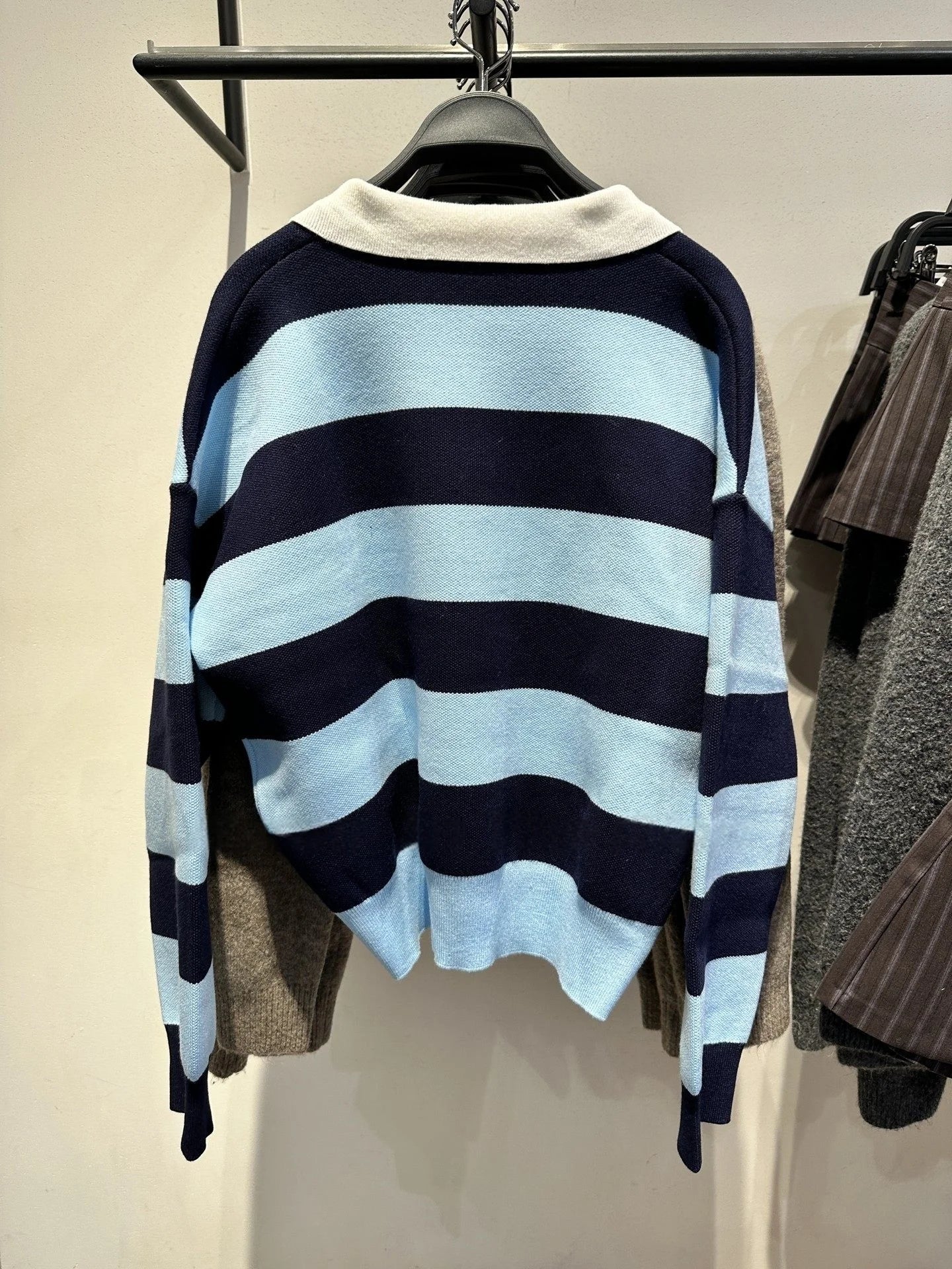 2026 new women's fashion simple American casual versatile long sleeved striped knitted polo shirt top