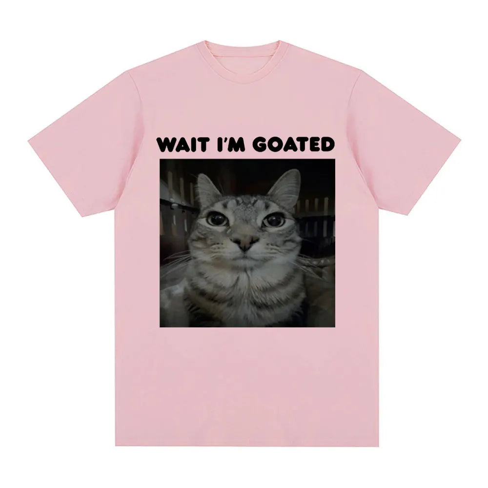 Wait I'm Goated Funny Meme Cat T-shirt Women Clothing Casual Oversized T-shirts Hip Hop Vintage T Shirts Streetwear Fashion Y2K