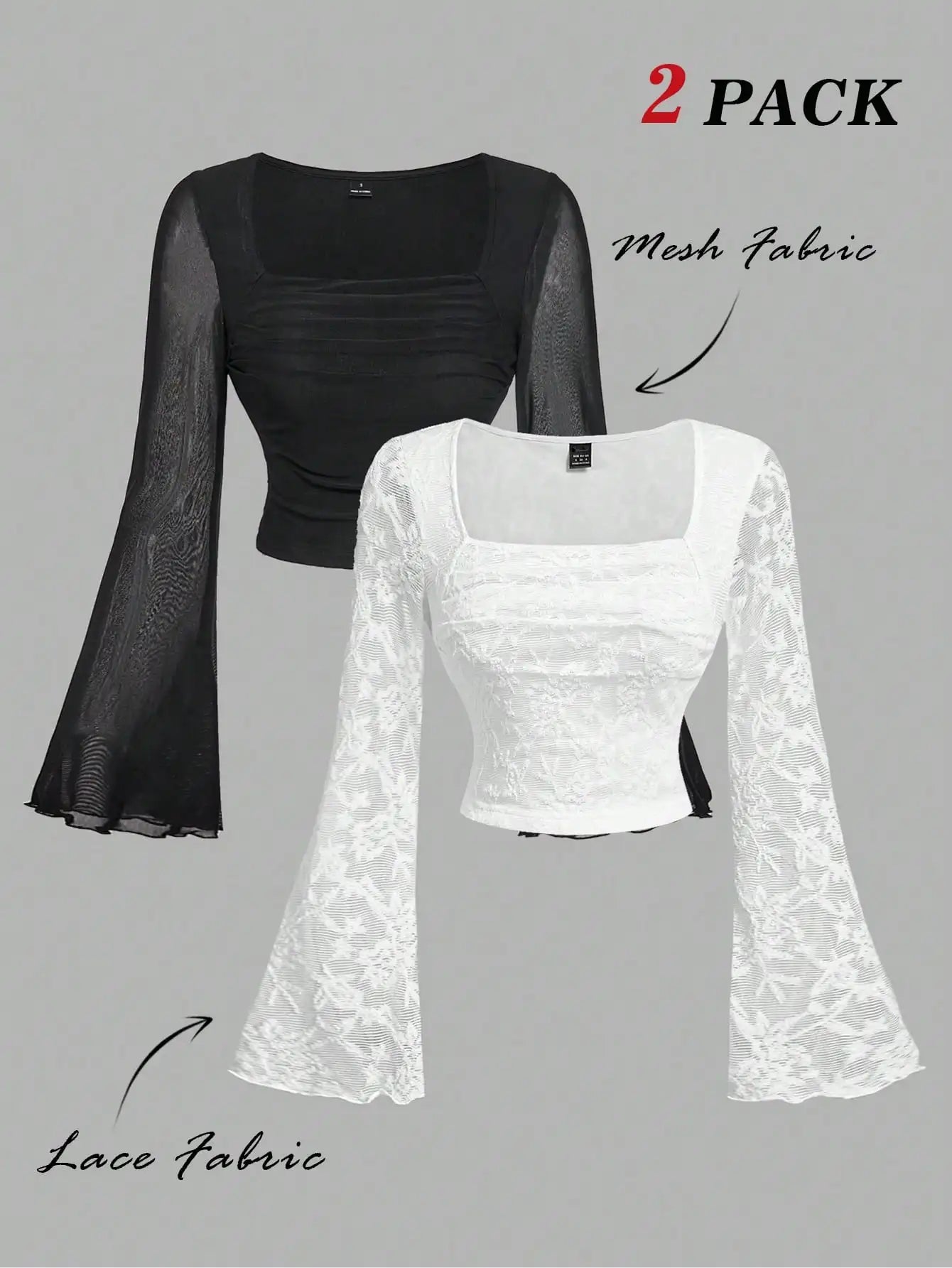 White Lace Long Sleeve Flared Top For Women Casual Fashion