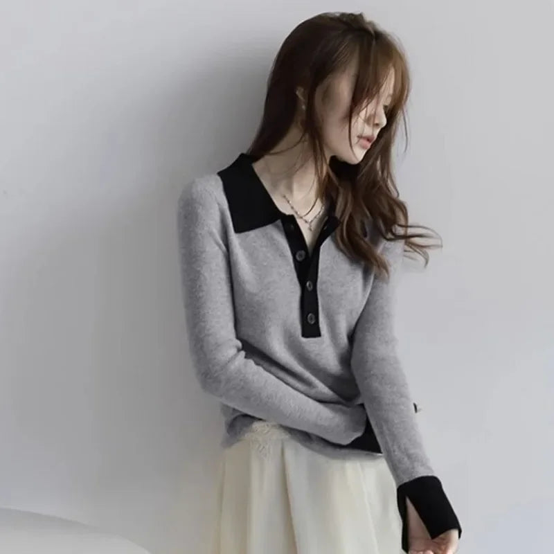Woman Tshirt With Collar Autumn Winter Korean Clothing Polo Neck T Shirt for Women Cheap Tops Luxury In Trend 2025 Basic Sales