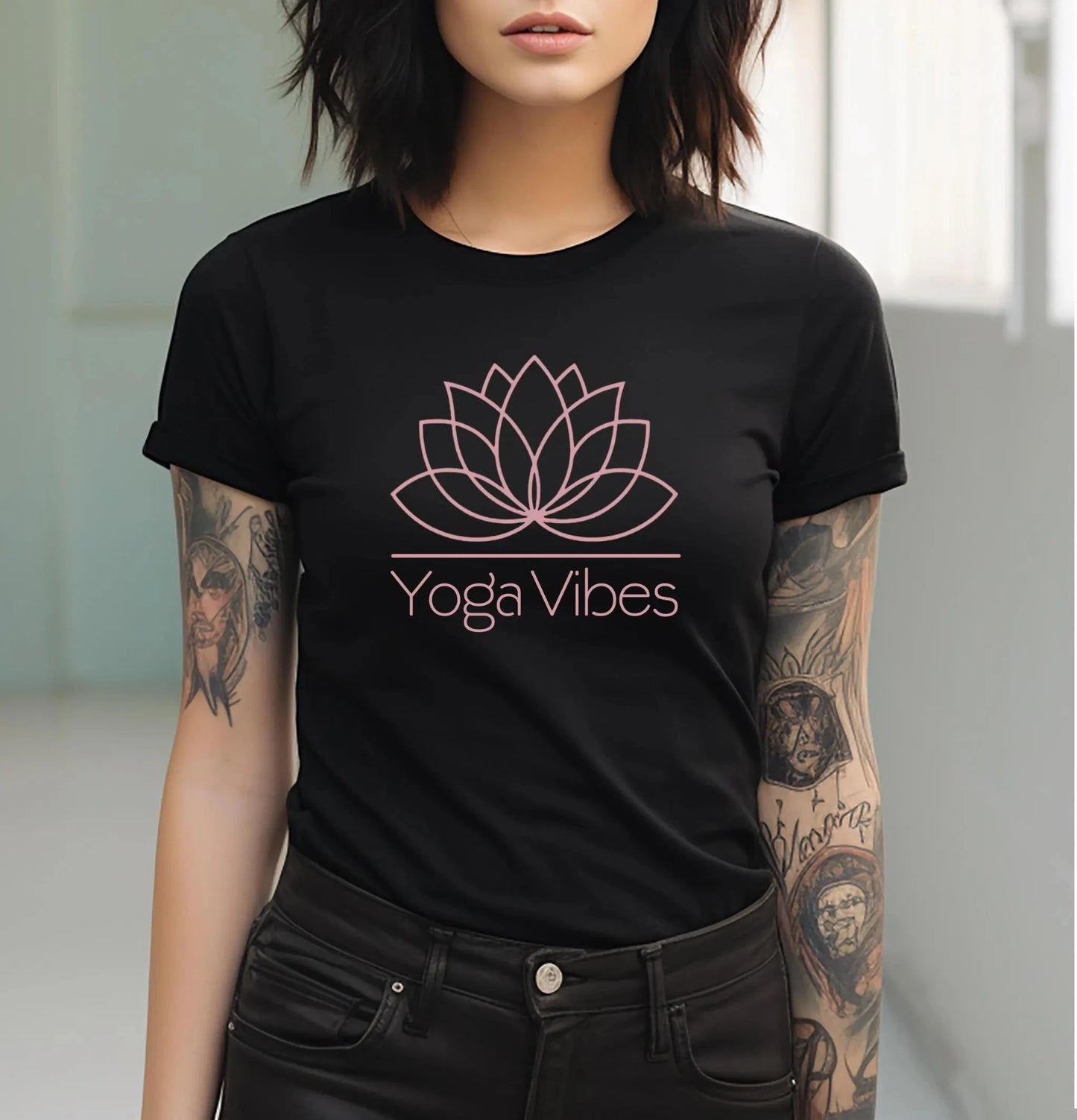 2026 Summer Women's Minimalist Pink Logo Yoga Vibes T-Shirt Cotton and Breathable Short Sleeve Streetwear Oversized Loose Casual