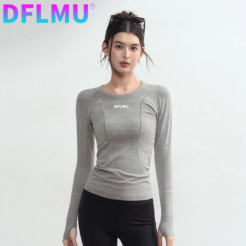 Women Quick-drying Breathable Tight-fitting Yoga Clothes Soft Running Training Fitness T-shirts Sports Long-sleeved Tops