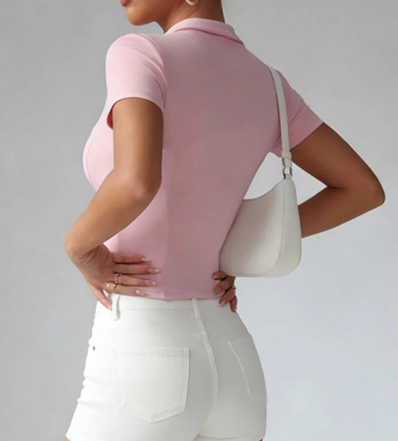 Woman yoga Jacket High Elastic breathable Yoga Short Sleeve Pink Polo Collar Tight Sports Coat Naked Fitness Casual Activewear