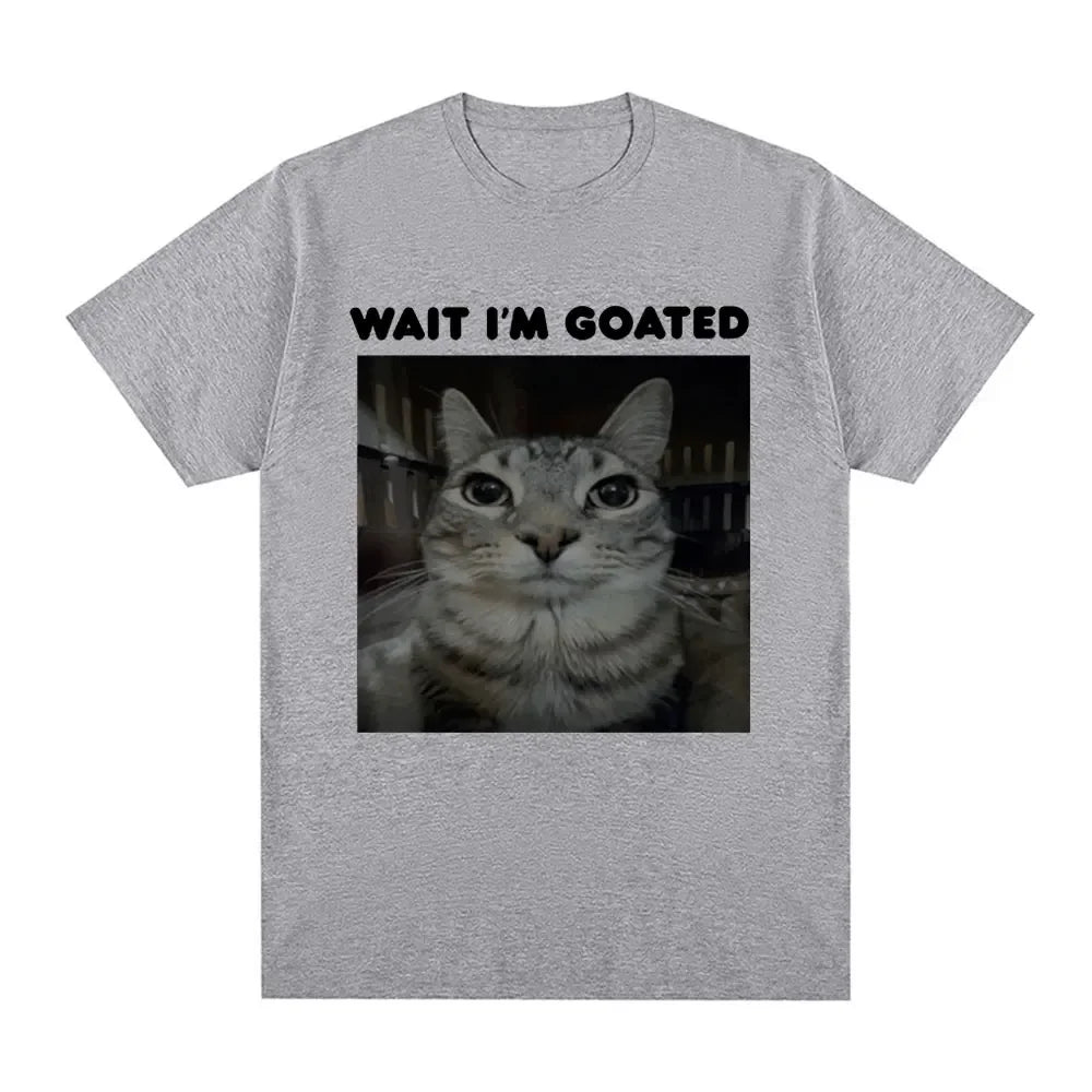 Wait I'm Goated Funny Meme Cat T-shirt Women Clothing Casual Oversized T-shirts Hip Hop Vintage T Shirts Streetwear Fashion Y2K