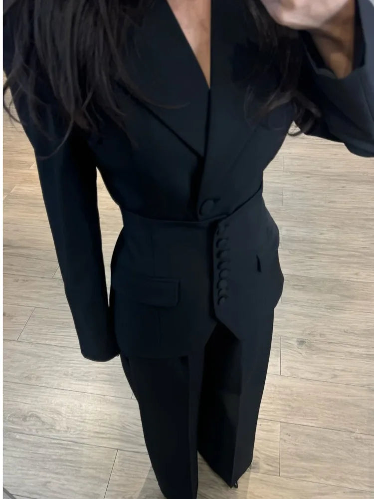VTKW Women’s Designer 2-Piece Set Single Breasted Blazer High Waist Wide Leg Pants Spring Summer Casual Suit Vacation 2025